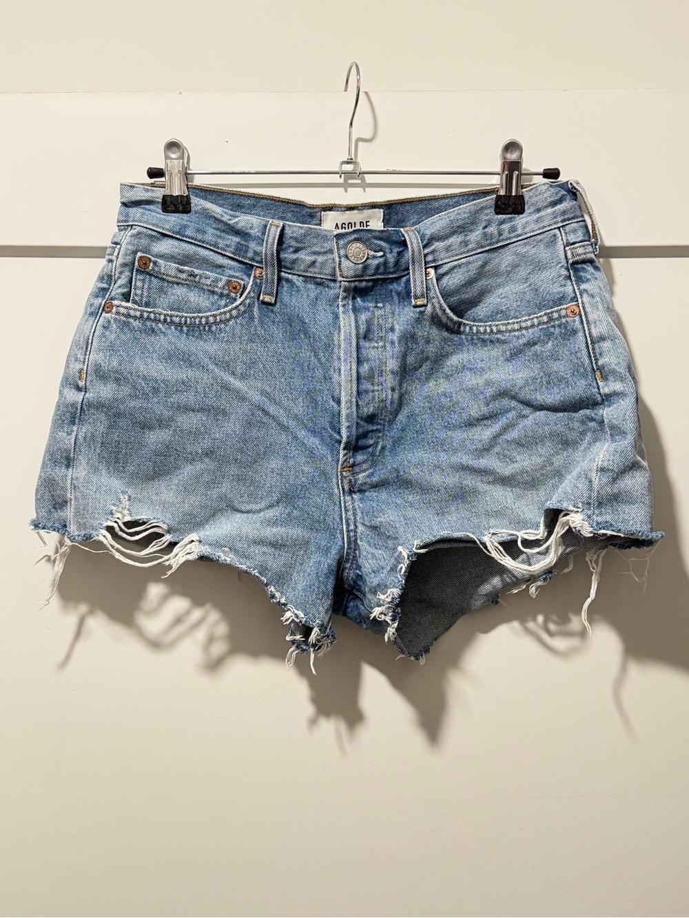 AGOLDE Parker Light Blue Distressed Denim Shorts